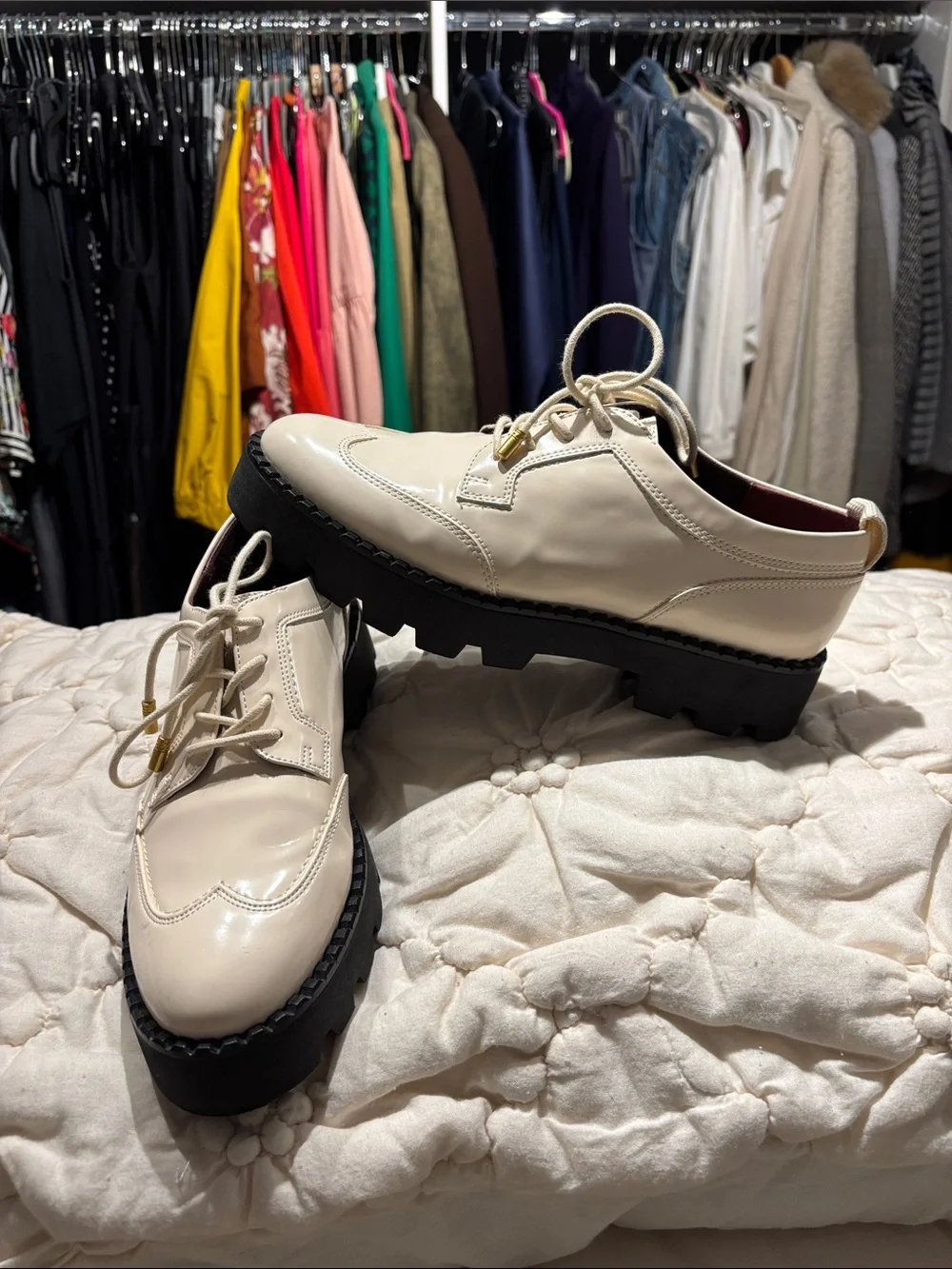 Franco Sarto Cream Lace-Up Platform Derby Shoes